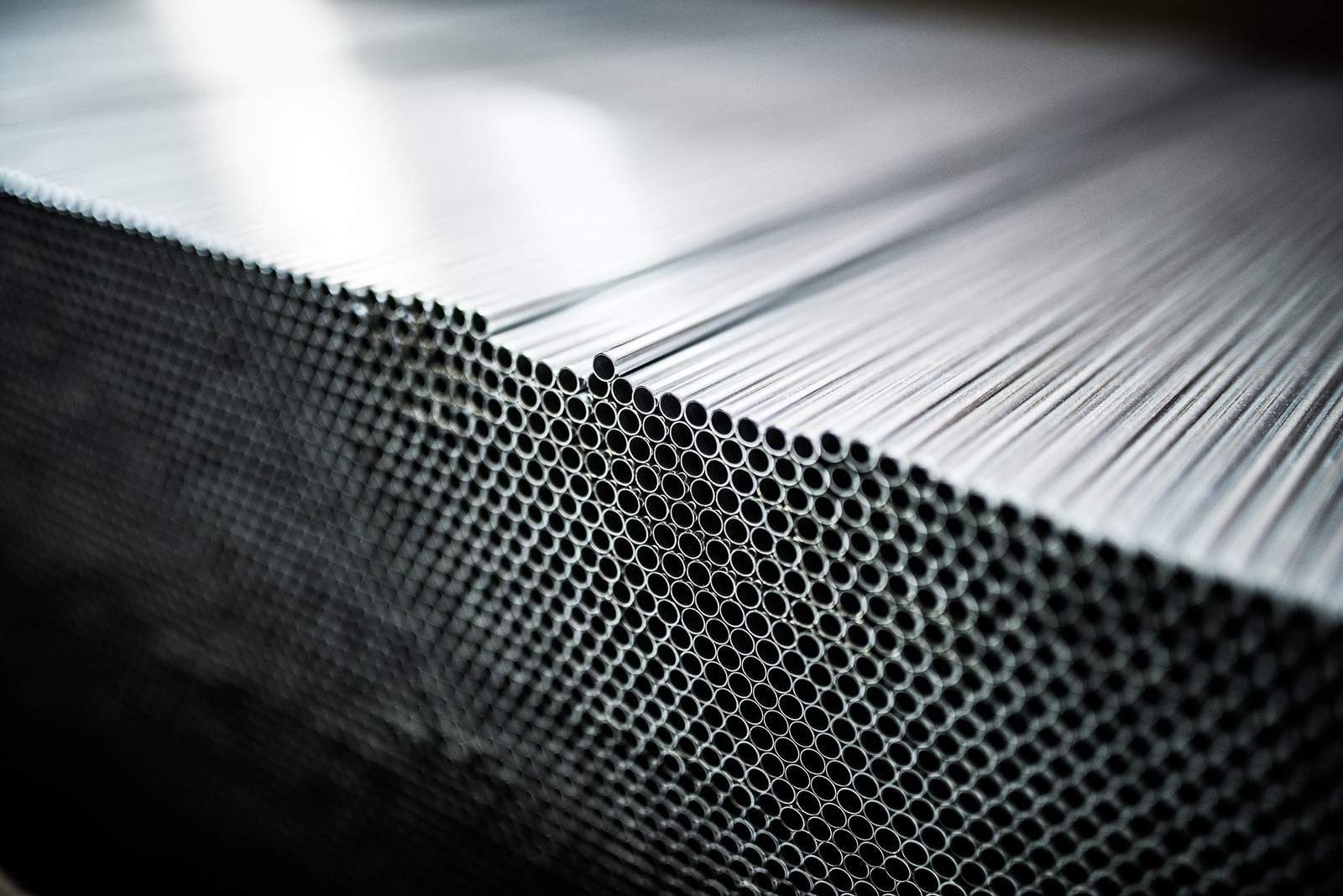 Stacks of extruded aluminum tubing