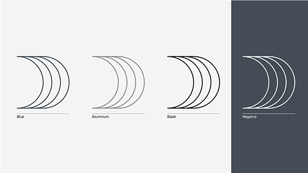 the hydro sail in blue, aluminium, black and negative (white)